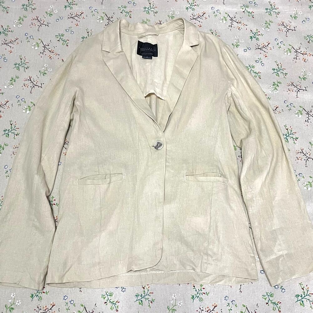 Sanctuary Blazer Linen Blend Beige Cream Medium Lightweight Unlined Pockets Work